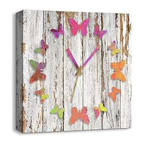 Canvas Wall Art Abstract Cute Clock Painting Artwork for Home Prints Framed - 12x12 inches