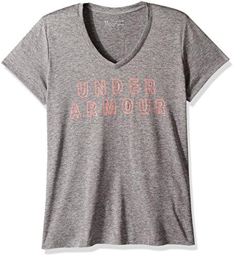 Under Armour Women's Tech Graphic Twist V-Neck, Graphite (040)/Metallic Silver, X-Large
