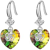 Austrian Crystal Hollow Heart Drop Dangle Earrings for Women Fashion 14K Gold Plated Hypoallergenic Jewelry