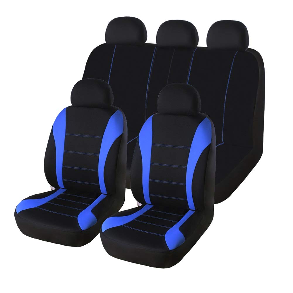 AUTO HIGH Car Seat Covers Full Set - Breathable Mesh Cloth Automotive Front and Back Seat Protect Covers - Fits Most Car Truck Van SUV, Blue & Black