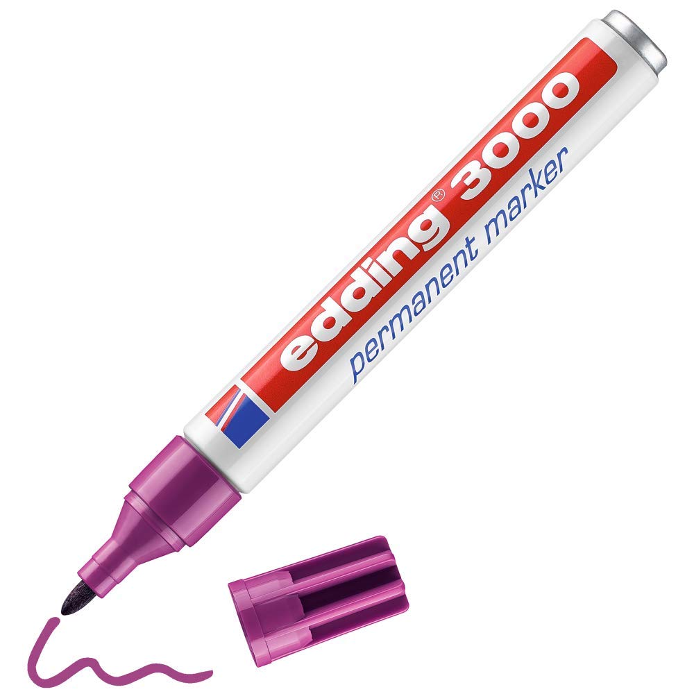 edding 3000 permanent marker - magenta (purple) - 1 pen - round tip 1.5-3 mm - quick-drying permanent markers - waterproof, smudge-proof - for cardboard, plastic, wood, metal, fabric - marker pens