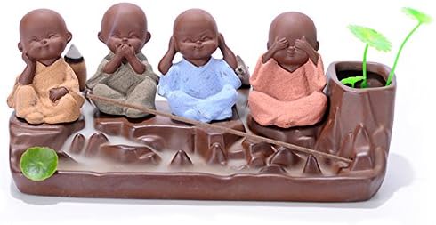 SYNPIE Backflow Incense Burner Purple Clay  Colored Sand 4 Little Monk Cone Incense Burner Stick Incense Holder 2 Leaf for Home Fragrance