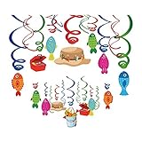 Kody's 30pcs Gone Fishing Hanging Swirl Decorations Baby Boy Shower Birthday Party Decorations O-Fish-Ally Party Supplies Little Fisherman First Birthday Camping Theme Kit | Door Party Supplies Foil Streamers