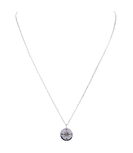 SIX 925 Silber Schmuck, filigrane Halskette mit Kompass Anhänger, und Text Gravur (386-034)