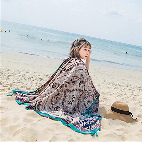 SUNBABY Women Boho Shawl Beach Towels Rectangle Cotton Scarf Travel Sarong Wrap Swimwear Cover Up Beach Mats (Coffee Cashew) - Thumbnail 3