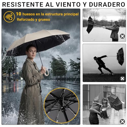 ICHIDO Paraguas Plegable Automático con Hebilla de Anillo, Paraguas de Bolsillo para Lluvia y Sol, Sombrilla Reforzada Resistente al Viento con Protección UV, Portátil para Hombres y Mujeres