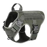 ICEFANG Large Dog Tactical Harness,Military K9 Working Dog Molle Vest,No Pulling Front Clip,Tracking Trailing Clip, Metal Buckle Easy Put On Off (L (28"-35" Girth), RG-2x Metal Buckle)