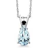Gem Stone King 14K White Gold Sky Blue Aquamarine and Black Diamond Pendant Necklace for Women | 1.18 Cttw | Gemstone March Birthstone | Pear Shape 9X6MM | With 18 Inch Chain