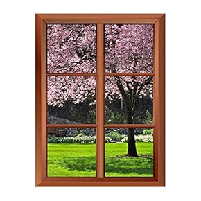 Removable Wall Sticker/Wall Mural - Cherry Bloom in The Park - Creative Window View Vinyl Sticker - 24"x32"