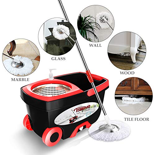 Tsmine Spin Mop Bucket Floor Cleaning Mop and Bucket with Wringer Set