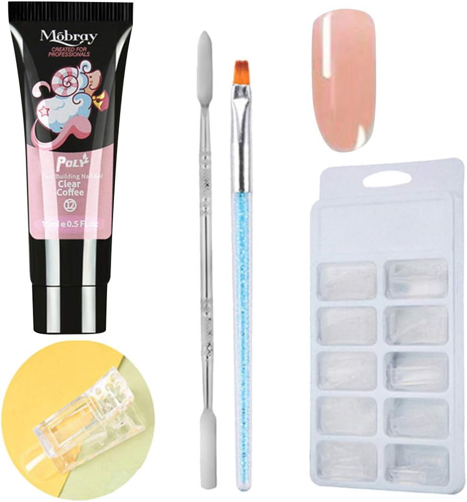 Polygel Nails Extension Gel Kit, 1PCS *15ml Poly Gel+ 100PCS Bo of Nail Molds + 1 Transparent Clip + 1PC Double-end Brush Pusher + 1PC Brush, Nail Salon Set Quick Nail Light Set with Nail Tools