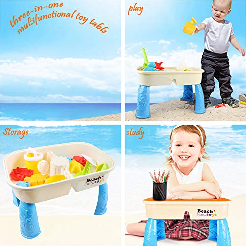 COOLOOK Beach Sand 'n Toys Set with Activity Table with Storage Compartment and Lid 10 Pieces