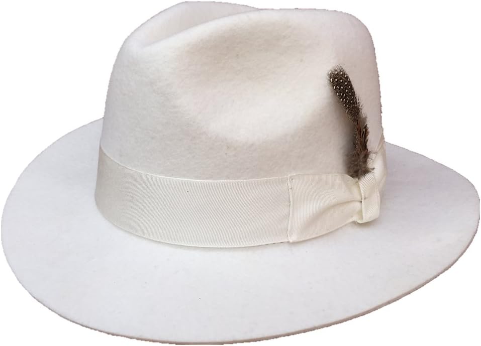 HanshowWool Felt Men or Women's Off White Fedora Hat