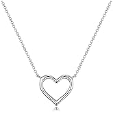 JSGEMSLEE Love Open Heart Necklace for Women White Gold Plated Heart Pendant Chain Paperclip Necklace Layering Necklaces for Women Thanksgiving Christmas Valentines Jewelry Gifts