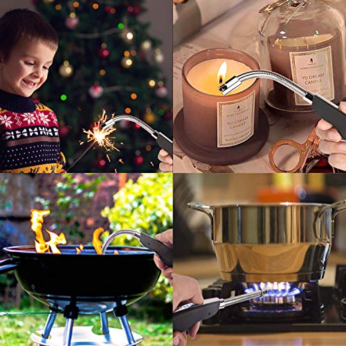 Lighters,Candle Lighters, Electric Lighters Long Flexible Flameless Windproof USB Rechargeable with Hook Battery Indicator Safety Designs for Candles, Grill, BQQ, Kitchen, Camping, Fireplace, Beach