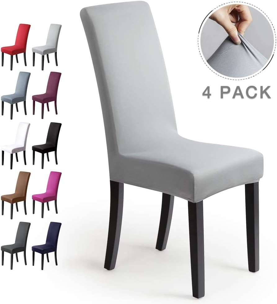 Chair Covers Stretch Chair Cover Slipcovers 4PCS Elastic Modern Protector Slipcovers with Elastic Band/Washable Removable Seats Chairs Covers for Hotel,Wedding Part Decor/Home (Pack of 4,Gray)