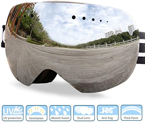 Premium Ski Goggles Over Glasses, Skiing Snow Goggles for Men Women Anti-Fog Frameless Snowboard Goggles Spherical Lens UV 400 Protection with Case