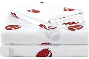 Chezmoi Collection 4-Piece Kids/Teens Sports Sheet Set - Soft Microfiber White Brown Football, Full Size