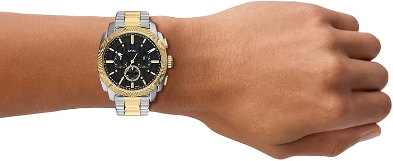 Novo relógio de máquina para homens, movimento cronógrafo de quartzo de 44mm com bracelete em aço inoxidável ou couro, tom mate preto e dourado, pulseira