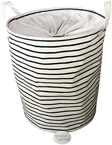 Canvas Drawstring-Top Storage Bin with Dark Blue Stripes - Spinnaker Collection