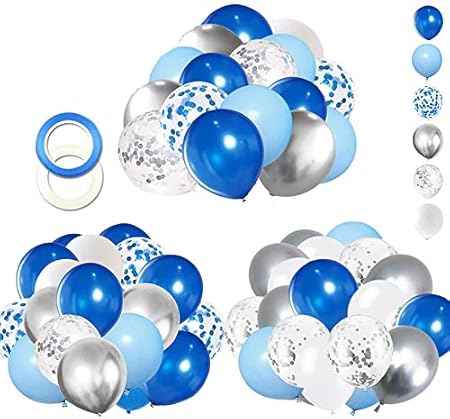 Amazon 誕生日 飾り付け バルーン ブルー風船セット62ピース シルバー ホワイト風船 紙吹雪バルーン 結婚式 バースデー パーティー装飾 風船 バルーン おもちゃ