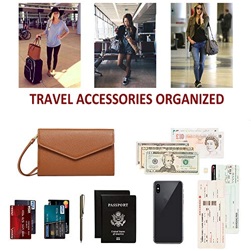 Krosslon Rfid Passport Holder Wristlet Travel Wallet Trifold Documents Organizer Slim Purse, Fit US UK CA Passport Cover Traveling Accessories for Women, Caramel(210#) - Thumbnail 5