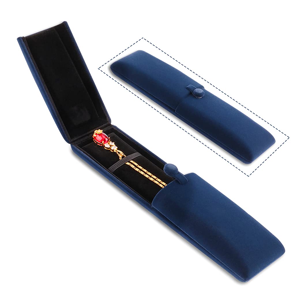 iSuperb Premium Flannel Necklace Valentine's Day Gift Box Show Case Jewelry Pearl Necklace Long Chain Case Storage Necklace/Bracelet/Anklet for Girls and Women, 22x5.6x3cm