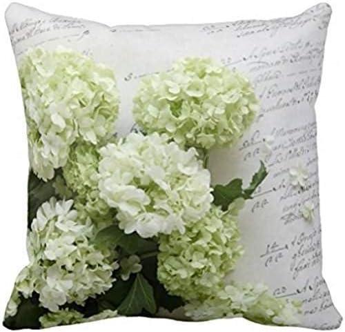 White Hydrangeas With Script Writing Pillow Case 18" * 18"