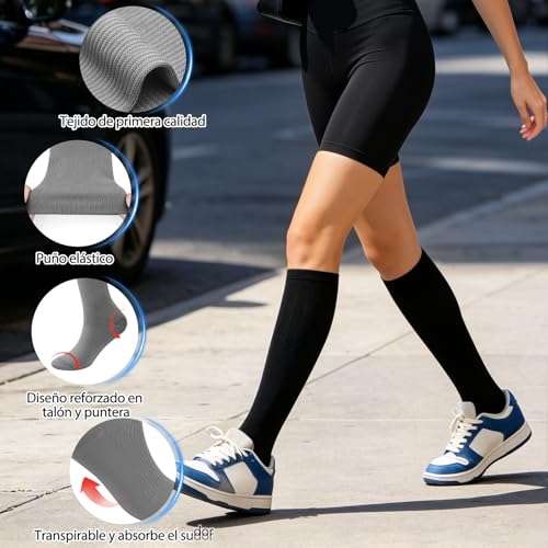 LONGLIV 4/6 Pares Calcetines de Compresión para Hombres y Mujeres, 15-20 mmHg, Calcetines de Compresión Deportiva para Varices, Embarazo, Viajar, Correr, Fitness, Enfermeras, Edema