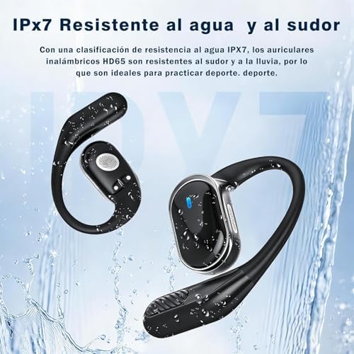 Auscultadores abertos sem fios com Bluetooth 5.4, 50 horas de autonomia de bateria, som estéreo e cancelamento de ruído ENC; Auriculares à prova de água (IPX7) com gancho desportivo ergonómico