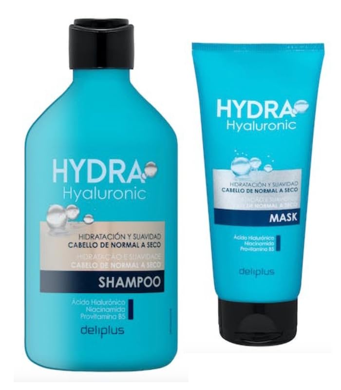 Pack 2 – Shampoo 400 ml and Mask Conditioner 200 ml. Hydra Hyaluronic Hair from Normal to Dry with Hyaluronic Acid, Niacinamide and Provitamin B5. Package 1 x 400 ml and 1 x 200 ml Deliplus