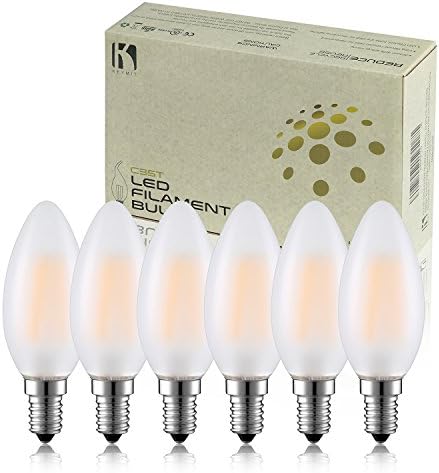 Keymit C35 6W UL Listed E492997 Frosted Non-Dimmable LED Candelabra Bulb Flame Filament - E12 Chandelier Small Base - Candle Lights - 2700K - Equivalent 60W 6PACK