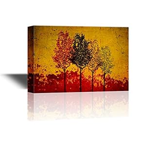 Canvas Wall Art - Abstract Trees on Grunge Yellow and Red Background - Gallery Wrap Modern Home Art | Ready to Hang - 12x18 inches