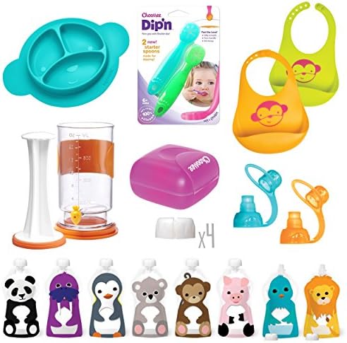 Squooshi Reusables Ultimate Feeding Bundle Gift Set | Pouches | Filling Station | Plates | Bibs | Spoons