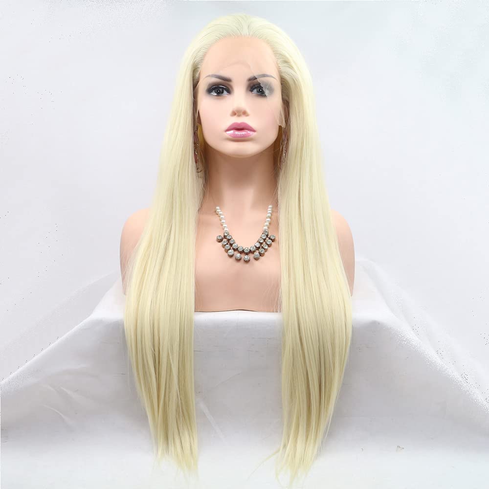 Xiweiya Daily Natural Color Wig Long Straight 613# Golden Hair Lace Front Wig Full Glueless Synthetic Heat Resistant for Women Wedding Makeup — image 1