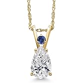 Gem Stone King 14K Yellow Gold Lab Grown Diamond and Blue Created Sapphire Pendant Necklace for Women | 0.75 Cttw | Gemstone April Birthstone | Pear Shape 8X5MM | With 18 Inch Chain