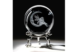 QIANCHANG 3D Fairy Crystal Ball with Stand, Fairy Figurine Moon Decor Glass Sphere Paperweight Gifts for Women Girls Mom(60mm)