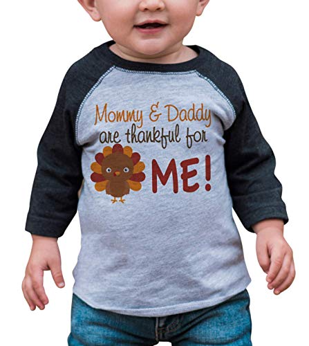 7 ate 9 Apparel Baby Boy's Thankful for Me Thanksgiving 2T Grey Raglan