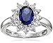 Amazon Essentials Sterling Silver Created Blue Sapphire and Created White Sapphire Oval Ring, Size 7, (previously Amazon Collection)