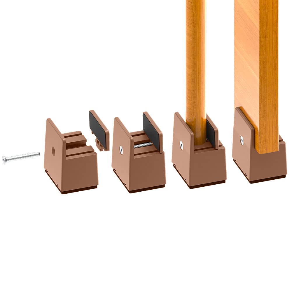 RCHYFEED 5 cm Bed Risers Adjustable Screw Clamp, 2 inch Furniture Risers Heavy Duty 4 Pack Sofa Table Chair Risers Fits 0-1.5" Widths of Furniture Feet, Bed Height Raisers Supports 20,000 lb Brown