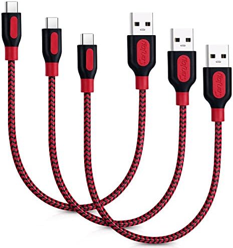 USB C Cable 1ft, Canjoy 3Pack USB Type C Cable Short Nylon Braided USB C Charger Cord Compatible Samsung Galaxy S10e S10 S9 S8 plus Note 8 9,LG G5 G6 V20 V30,Google Pixel XL,Nexus 5X 6P,HTC 10 U11-Red