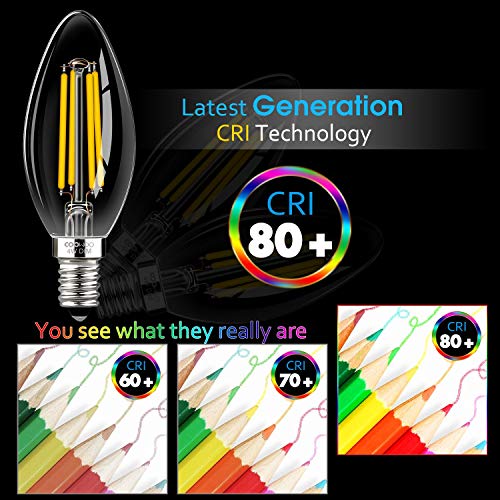 LED Candelabra Bulbs with E12 Base Dimmable E12 LED Bulbs 40W Equivalent Halogen Replacement 2700K Warm White 4W Filament Candle Light Bulbs with 400 Lumen 6 Packs by COOWOO