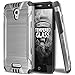 Alcatel Fierce 4 Case, OneTouch Allura Case, Pop 4 Plus Case With TJS Tempered Glass Screen Protector, Dual Layer Shockproof Hybrid Armor Protection Metallic Brushed Finish Case Cover (Black/Grey)