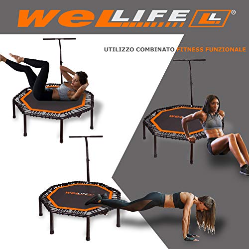 Wellife-Faltbares-Fitness-Trampolin-122-cm-PRO-Fitness-Rebounder-Matte-fuer-Erwachsene-und-Kinder-Gummibaender-mit-verstellbarem-Griff-Funktionelles-Fitness-Training