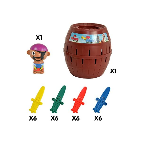 TOMY-Games-T7028-TOMY-Pop-Up-Pirate-Classic-Childrens-Action-Board-Game-Toy-Wood-Choc-Brown TOMY Pop Up Pirate Classic Children's Action Board Game, Family and Preschool Kids Game, Action Game for Children 4, 5…