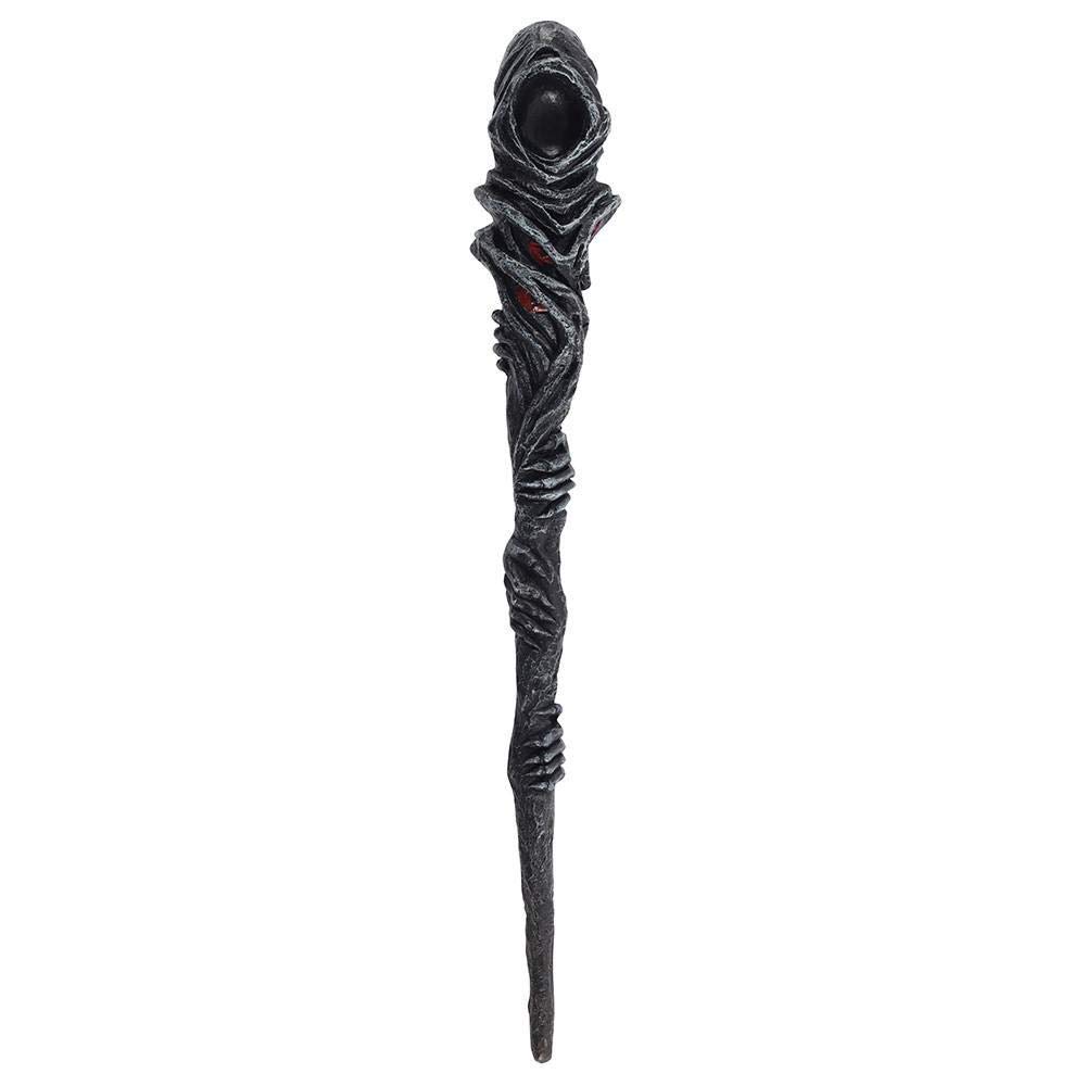 Rustic Silver Cloaked Grim Reaper Designed Wand With Red Monster Eye - 27.5cm x 6.5cm (1 Pc.) - Unique Design - Perfect For Every Witch & Wizard's Collection - Ideal Gift