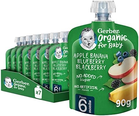 Gerber Organic Puree, Apple, Banana, Blueberry Blackberry, From