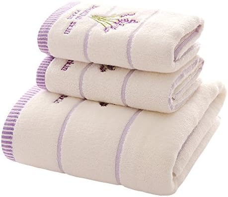 Zhenxinmei 3-Piece Cotton Towels Sets - Include 2 Face Towel &amp; 1 Bath Towel - Scented Lavender Design Embroidered Towels Set for Maximum Softness and Absorbency (face towel+bath towel, white)