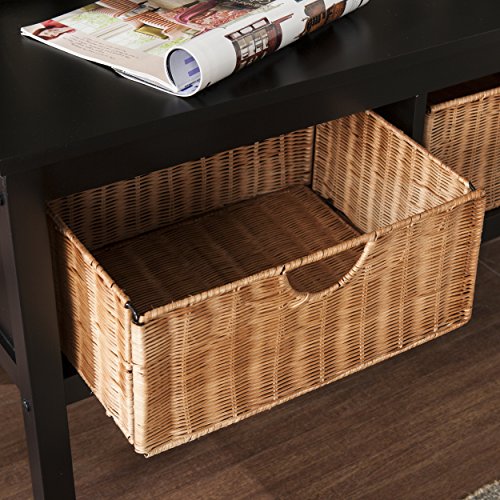 Southern Enterprises Storage Entryway Storage Bench - Underneath Rattan Baskets - Black Finish - Thumbnail 6