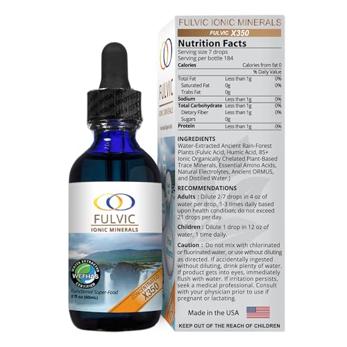 Optimally Organic Water Extracted Fulvic Ionic Minerals X350 - Patented BioActive Fulvic Acid, Humic Acid, Trace Minerals, Electrolytes & Essential Amino Acids - 8+ Month Supply!